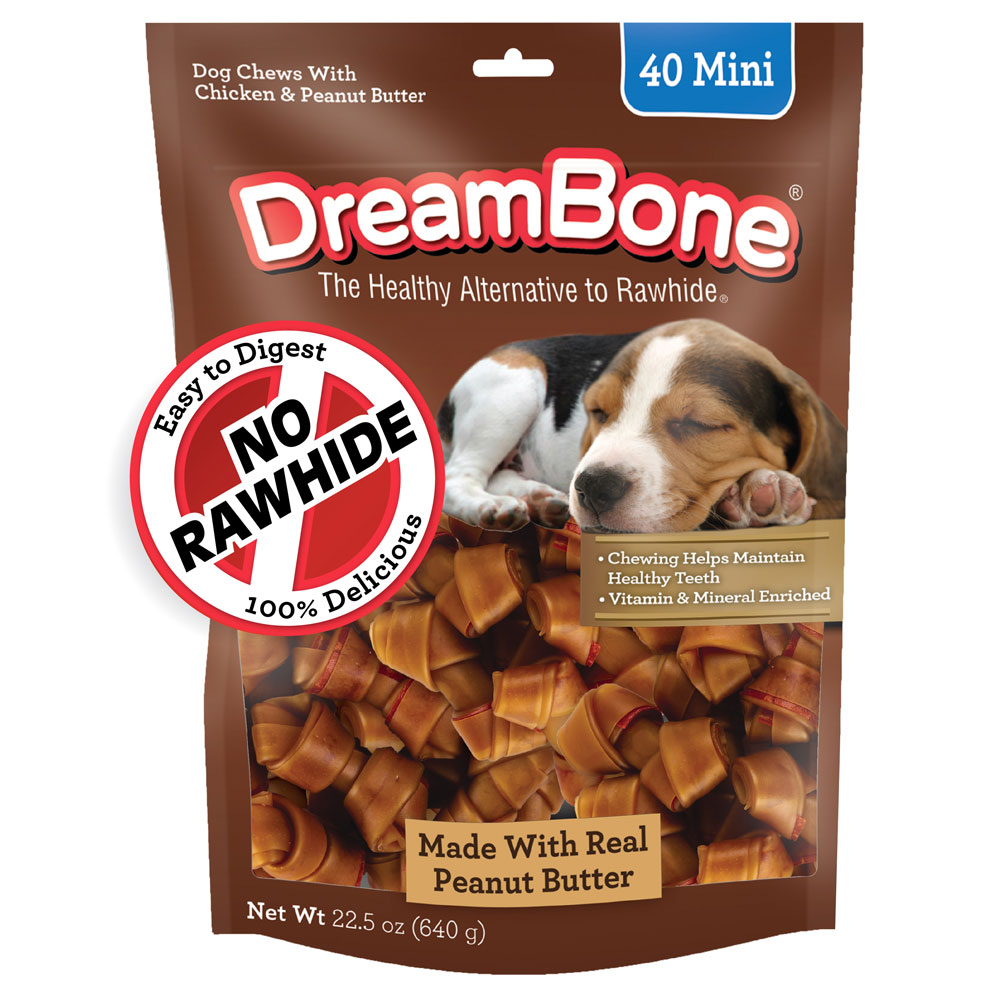 Peanut Butter Mini Rawhide Free Bone Chews for Dogs DreamBone